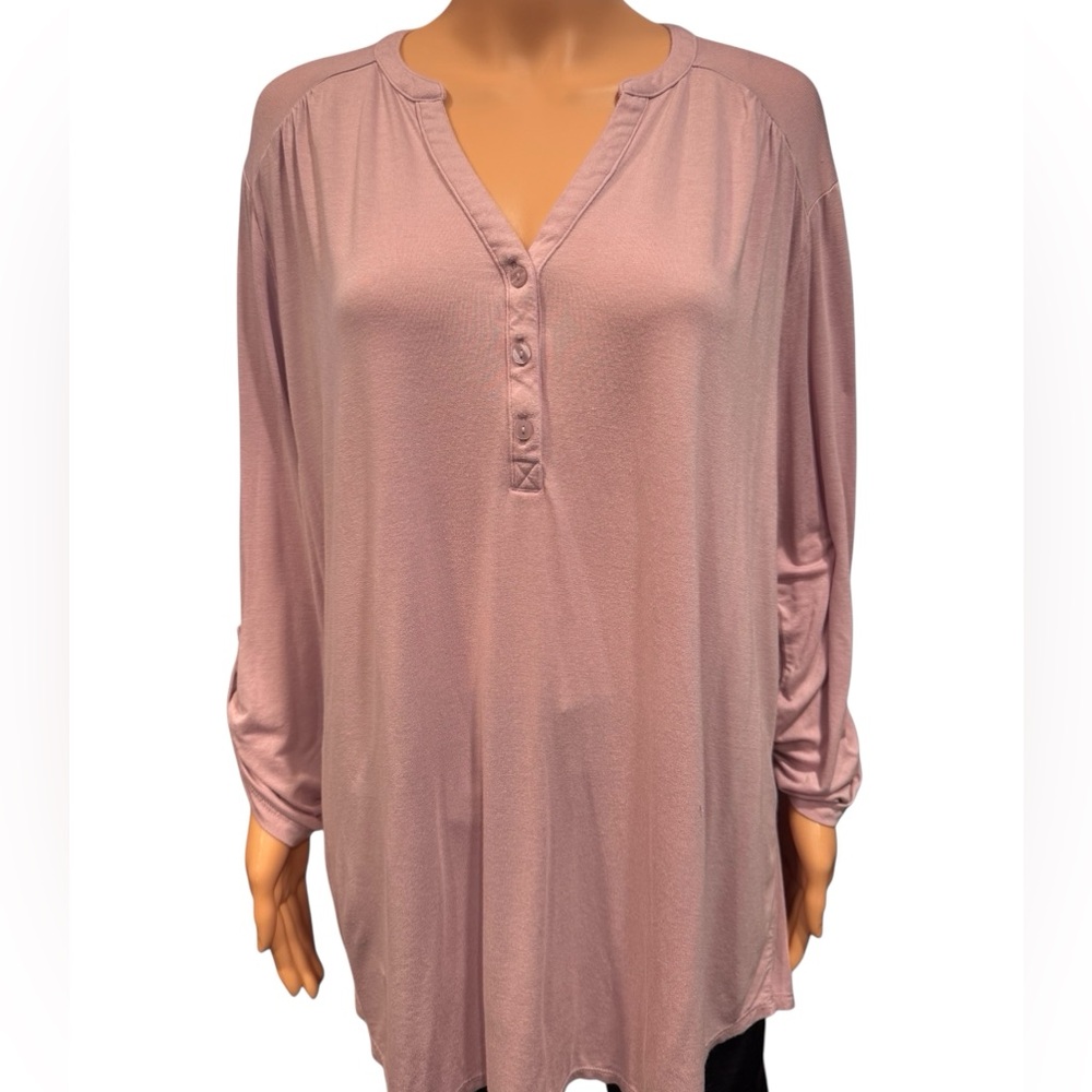LOFT Long Cozy Sleep Lounge Button Front Dusty Pink Shirt XL